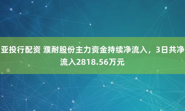 亚投行配资 濮耐股份主力资金持续净流入，3日共净流入2818.56万元